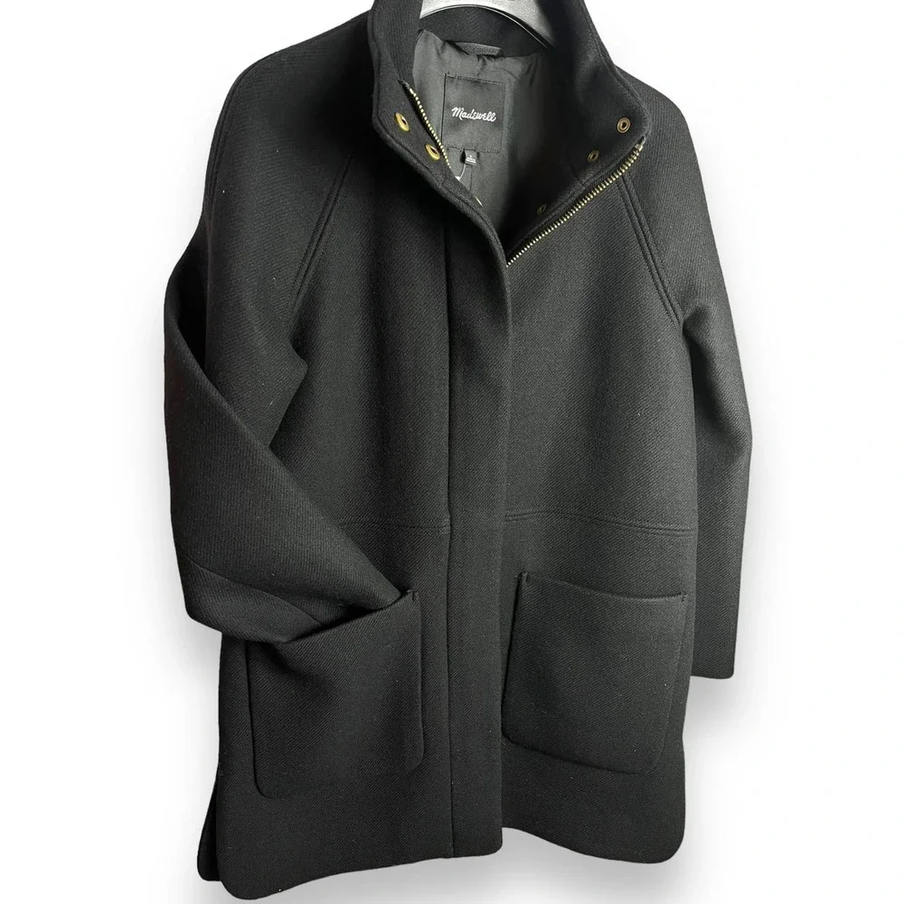 Madewell Estate Cocoon Coat in Insuluxe Fabric, Wool | Size Small, Black NEW - Picture 3 of 10